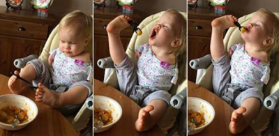 इस बच्ची के जन्म से नहीं है हाथ, पैरों से खाती है खाना