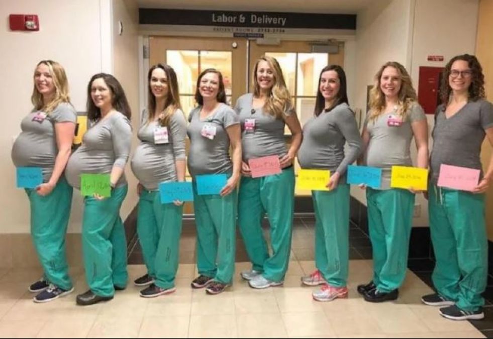 There were 9 nurses in this hospital together pregnant, now all gave birth to children together!