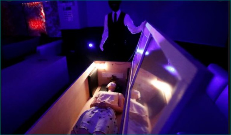 A company in Japan offers Coffin horror show for stress relief