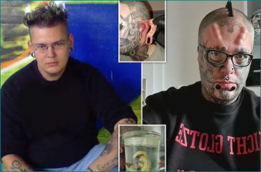Popular known as 'Mr Skull Face' on social media man cut off ear as part of body modification