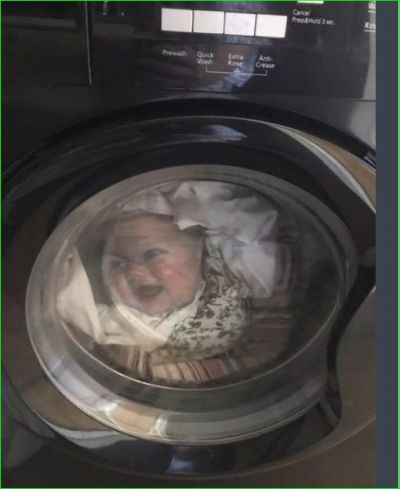 Wife washing clothes in washing machine, husband saw that his son died