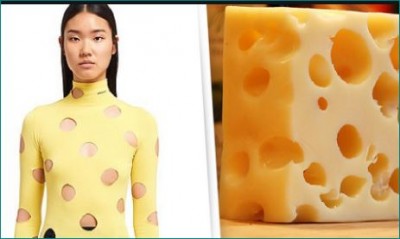 This yellow turtleneck that looks like Swiss cheese costs Rs 90,000