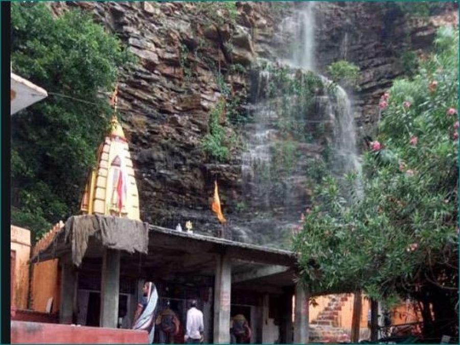 Shivalinga is installed here under the waterfall, the water stream keeps falling in the drought and famine