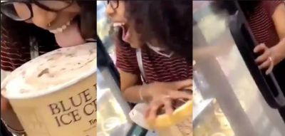 Video: Woman in supermarket with ice cream, now looking for cops
