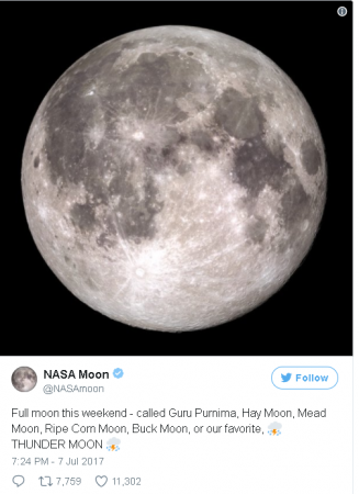 गुरु पूर्णिमा के चाँद की तस्वीरें नासा ने की शेयर
