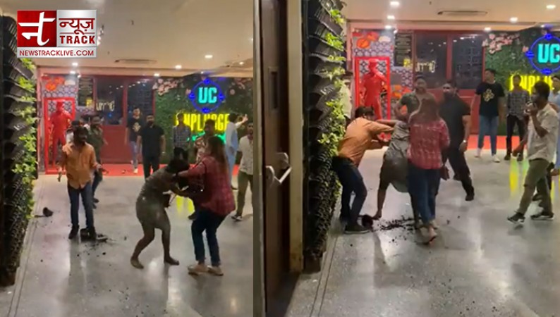 लखनऊ: मॉल में लात-घूसों और गमले से लड़के को पीटने लगी लड़की, हाथापाई का वीडियो वायरल