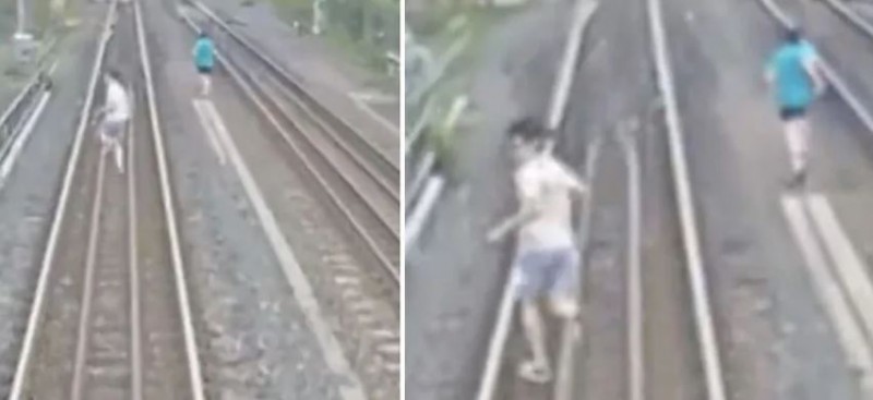 Children run on the tracks in front of a moving train, video of rongte standing up goes viral