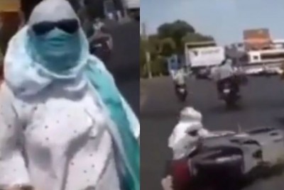 Viral Video: अपने आप सड़क पर गिर गई दीदी और भड़की बाइक वाले पर लेकिन...