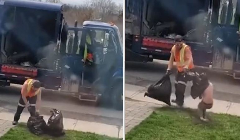 VIDEO: सड़क पर रखा कूड़ा उठा रहा था सफाईकर्मी, अचानक हुआ चौकाने वाला हादसा