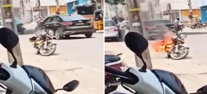 Video: Sudden fire broke out in bike parked on the roadside