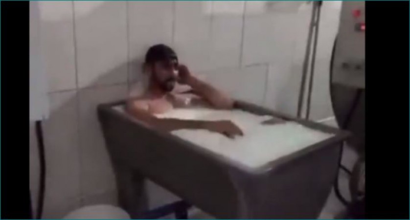 Worker baths in milk at dairy plant, Watch video