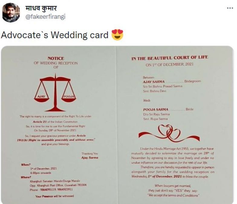 Lawyer's Constitution-themed wedding card goes viral