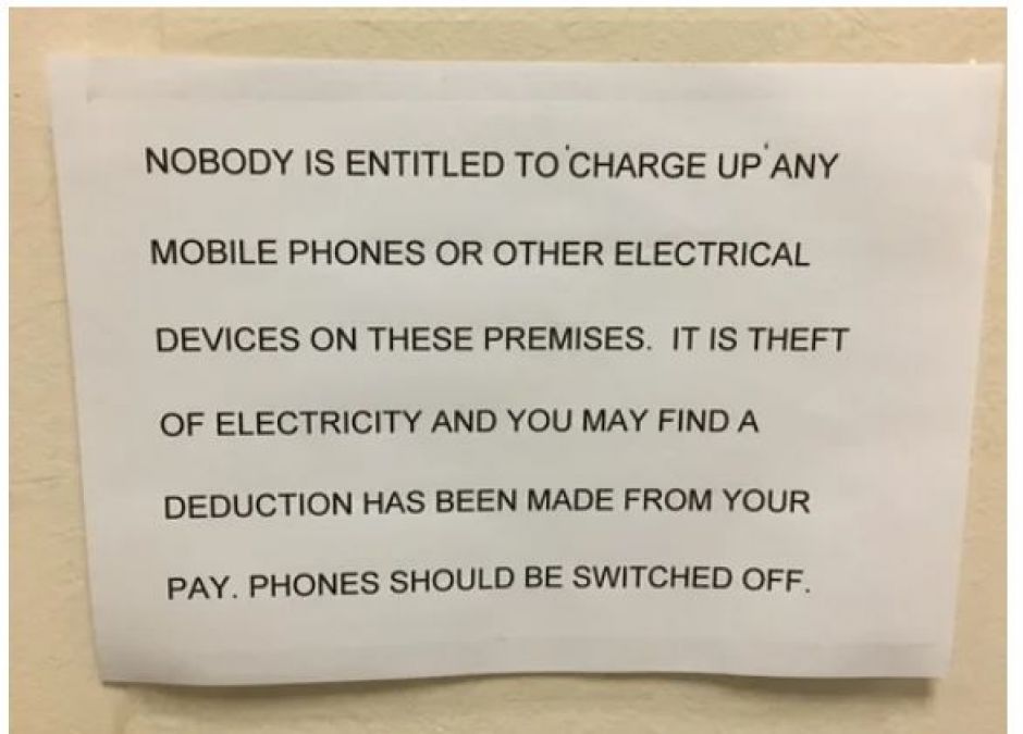 Now, there is a ban on charging mobiles in the office!