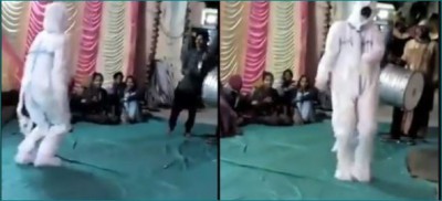 VIDEO: शादी में पीपीई किट पहनकर पहुचं गया शख्स, जमकर किया डांस