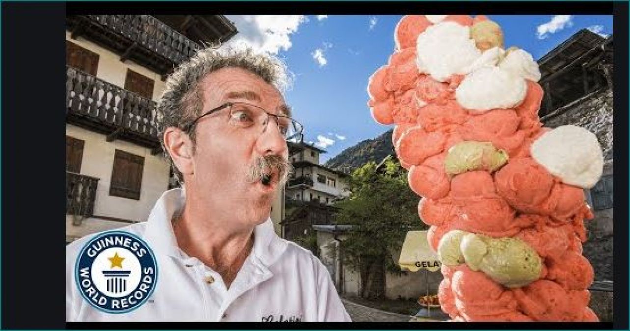 New Guinness World Record made by putting 125 ice cream scoop in single cone