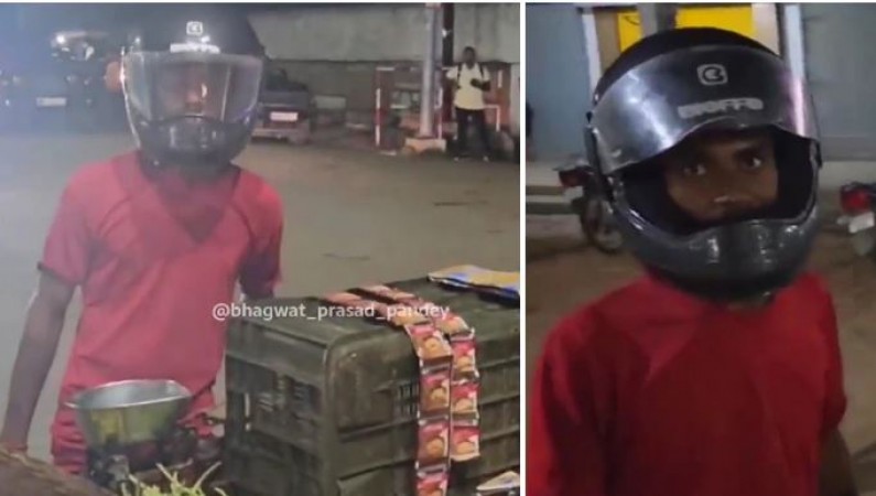 VIDEO: Vegetable seller wears helmet, caught by police