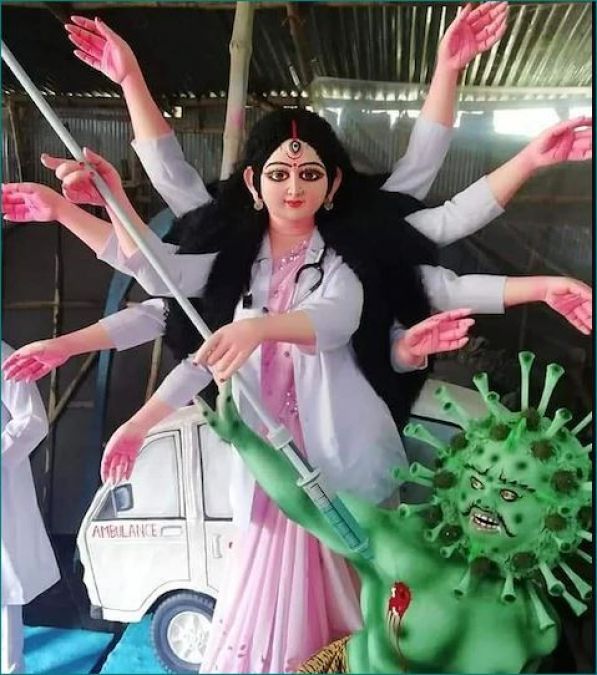 Photos of Goddess Durga's Doctor avatar killing 'Coronasur' goes viral, Checkout here