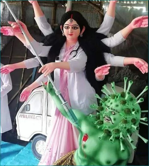 Photos of Goddess Durga's Doctor avatar killing 'Coronasur' goes viral, Checkout here