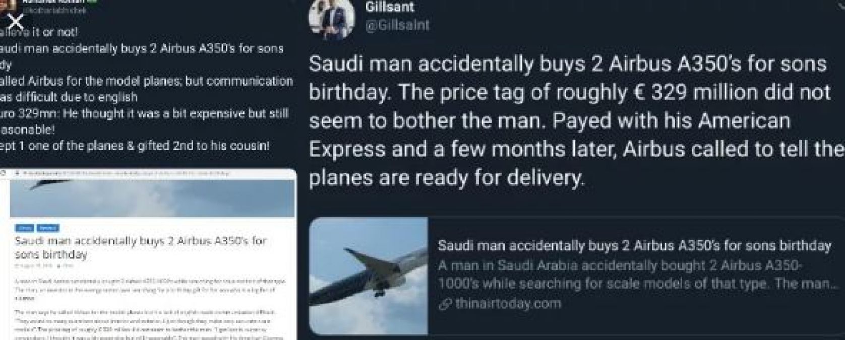 Saudi man 'accidentally' gifts two planes worth $300m to son on his birthday