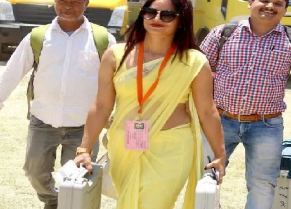 Polling officer in yellow saree wreaked havoc again, this time poses in a sexy skirt