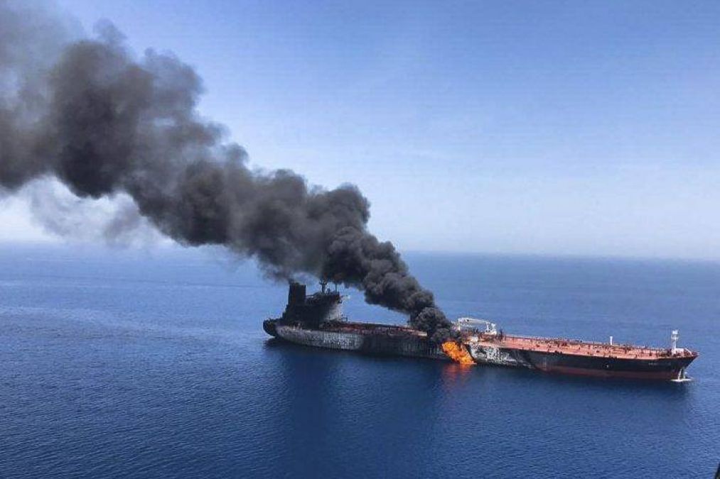 Sudden explosion in Norwegian oil tanker ship Front Altair in Gulf of Oman