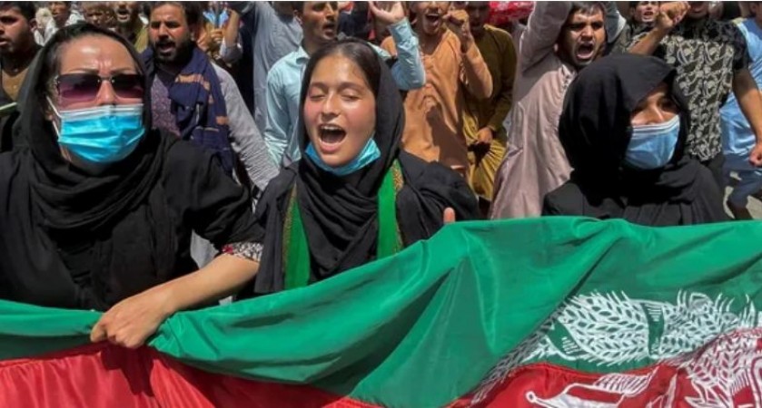 Placards in hands, slogans on tongues, Afghan women protest against Terror group